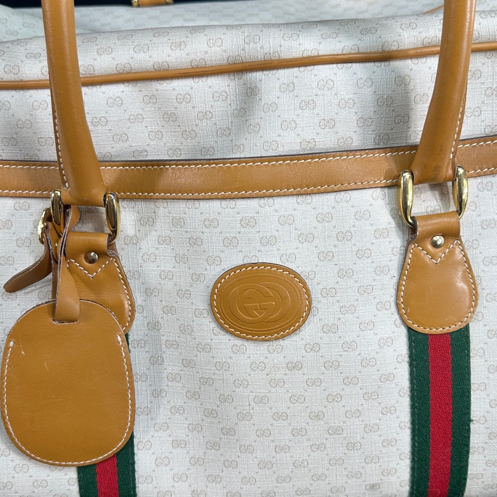 Vtg Gucci Travel Duffel GG Monogram Signature Red & Green Web Stripes Bag - Picture 16 of 17